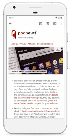 Podnews on a phone